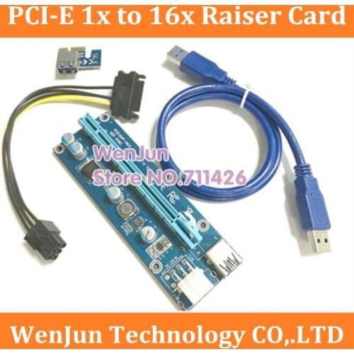 Free shipping PCI-E 1X to 16X Riser Card +USB 3.0 Extender Cable SATA 15 Pin-6Pin Power Cable 60CM for bitcoin mining