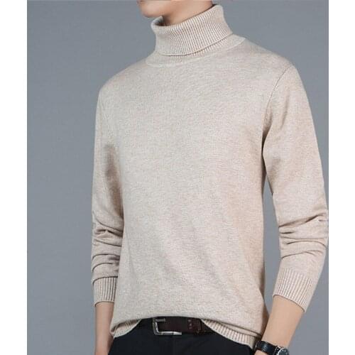 NIGRITY brand Winter Mens Knit Lapel Long Sleeve Turtleneck Turtleneck Solid Color Regular Sweater for Men Winter High Neck