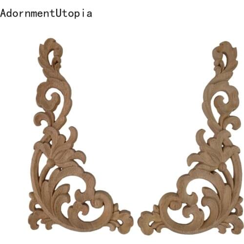 European Antique Decor Exquisite Wood Applique Wood Frame Onlay Oval Rose Long Floral Rubber Wood Furniture Window Corner