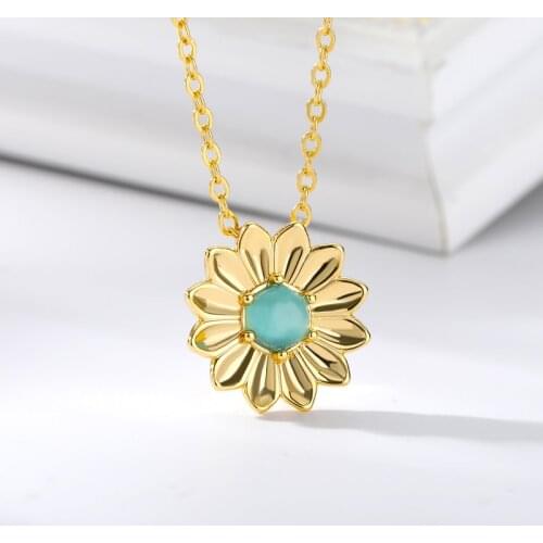 Blue Opal Sunflower Necklace For Women Stainless Steel You Are My Sunshine Necklaces Pendant Gothic Choker 2021 Trendy Jewelry