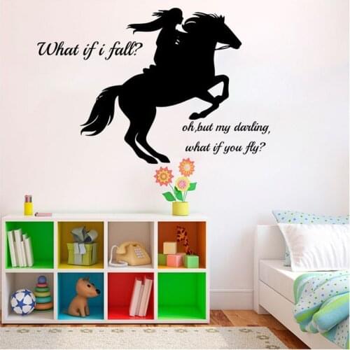 Hunter Jumper Wall Sticker Horse If I Fall Down Motivational Quotes Unicorn Animal Wall Decal Girl Room Bedroom Vinyl
