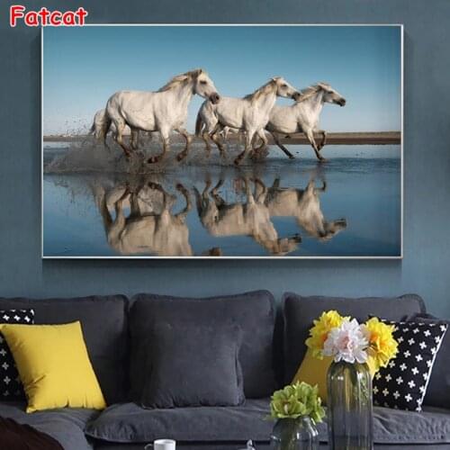 Full Drill Square diamond embroidery Running Horses Water Splash Landscape Diamond Painting 5d Diamond mosaic handcrafts PP1990