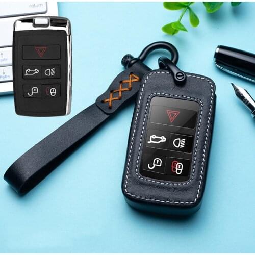Car Leather Key Cover Case Shell Keychain For Land Rover Range Rover Sport Evoque Velar Discovery 5 Sport 2018 2019 Accessories