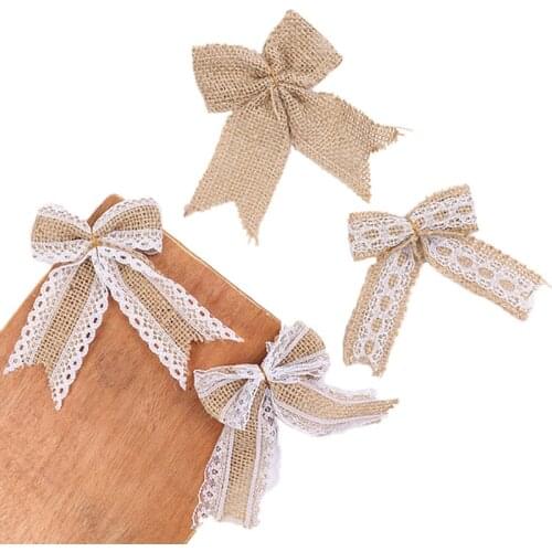 Retro Style Nature Color for Gift Box 5Pcs/Pack Multipurpose Linen Ribbon Bowknot Lace Party Wedding Ornament DIY Decorations
