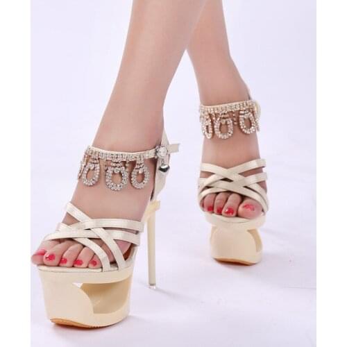 16cm Summer womens sandals, womens silk and satin drill and high heels, womens wear with Roman sandals