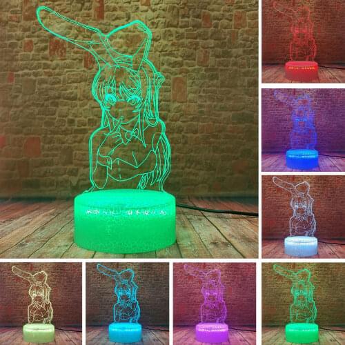 Lovely Bunny Girl Manga Model 3D Illusion LED Nightlight Colors Change Desk Lamp Sakurajima Mai Anime action & toy figures