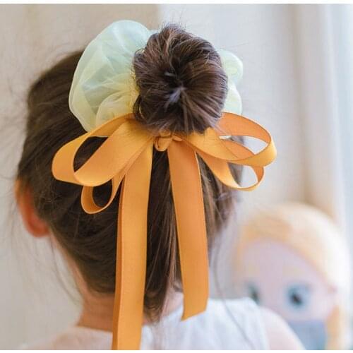 Cute Simple Large Intestine Silk Lace Elastic Hair Band Bow Butterfly Ribbons For Girl Kid Fashion Hairbands