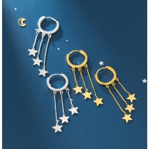 Modian Authentic 925 Strling Sliver Simple Long Chain Star Hoop Earring for Women Minimalist Style Earring Fine Jewelry Brincos