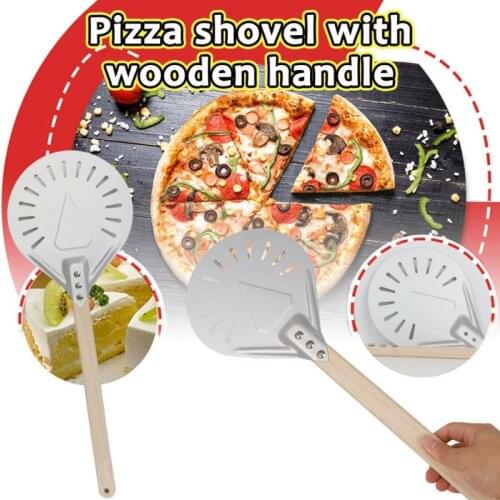 Pizza Turning Small Pizza Peel Paddle Short Round Pizza Tool Non Slip Wooden Handle 7 Inch Perforated Pizza Shovel Aluminum 2021