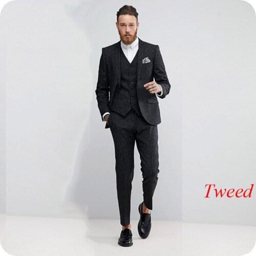 Black and White Mens Classic Suit Tweed Peaked Lapel Tailored Made Smoking Jacket Male Blazer Terno Masculino Slim Fit Costume