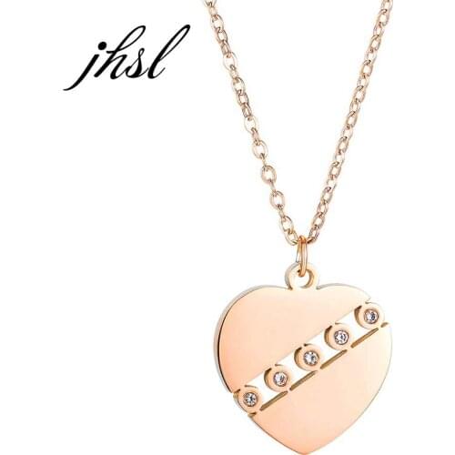 JHSL Fashion Jewelry Girls Statement Cubic Zircon Heart Pendants Necklaces for Women Stainless Steel Chain