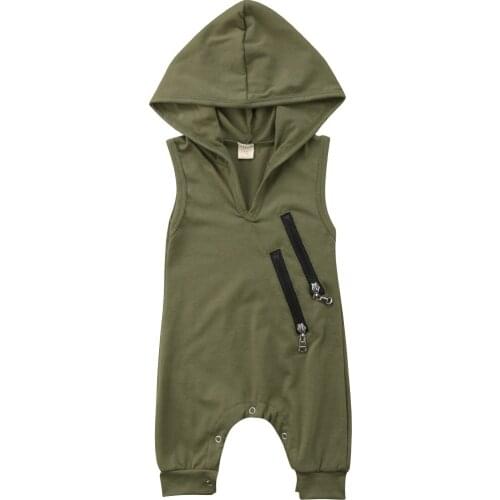 Casual Newborn Baby Boys Girls Sleeveless Hooded Romper Jumpsuit Playsuit Clothes 0-24M