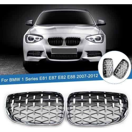 1 Pair Full Silver Car Front Bumper Grilles Diamond Style Kidney Grilles Racing Grill For BMW 1 Series E81 E87 E82 E88 2007-2012