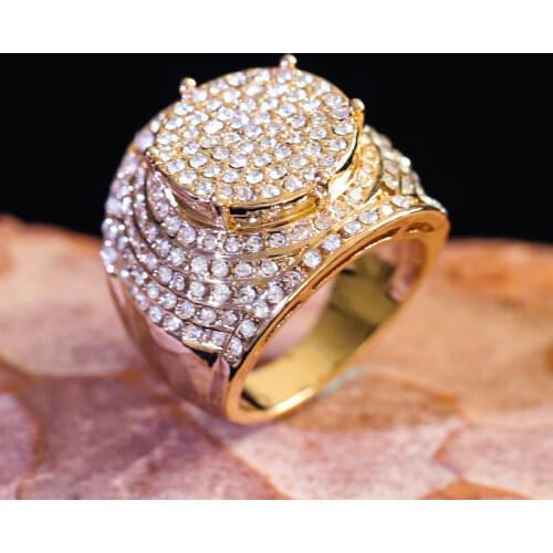 Luxury Big Round CZ Rings Gold Color Puffed Marine Micro Paved Full Cubic Zircon Dazzling Bling Ring Hiphop Mens Jewelry Z4M057