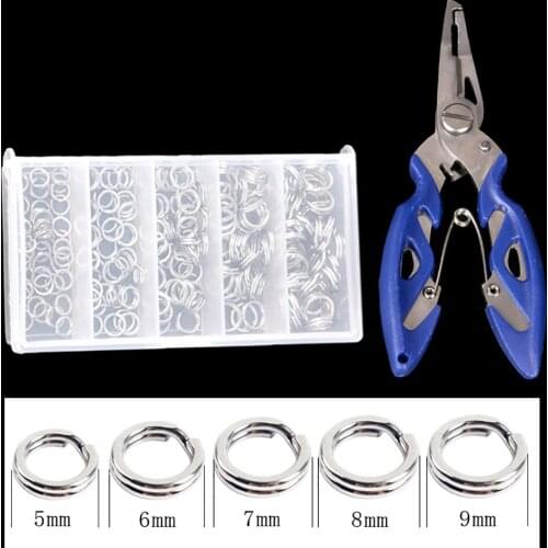 Fishing Pliers Scissor Braid Line Lure Cutter Hook Remover 200PCS Fishing Split Rings Set Steel Flattened Double Circle Swivel