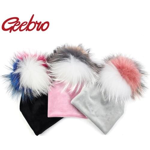 Geebro Newborn Baby Hat 15cm Raccoon 3 Color Patchwork Pompom Beanie Solid Hats For Baby Girls Boys Toddler Winter Children Caps