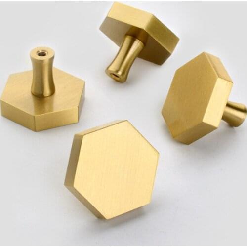 Nordic Modern Gold Brass Hexagon Knobs Cabinet Door Handle Dresser Drawer Pulls Home Kitchen Furniture Hardware Knobs Cupboard