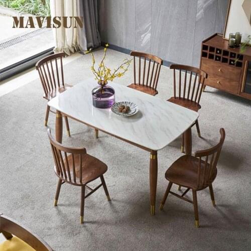 Combination Of Solid Wood Dining Table And Chairs New Luxury Dining Room Furniture Modern Small Apartment Rectangular Table