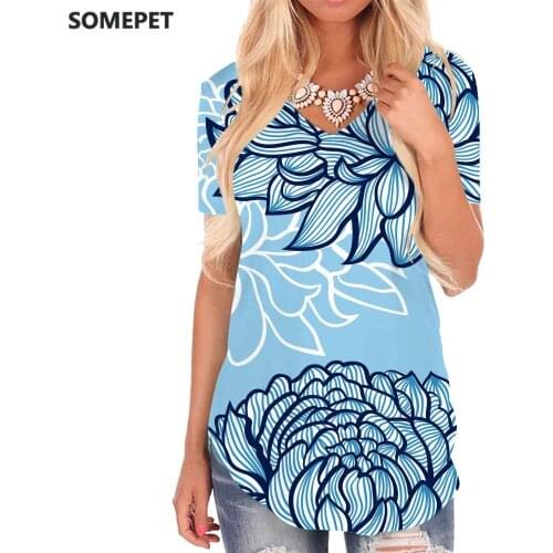 SOMEPET Flowers T Shirt Women Pattern Shirt Print Creativity V-neck Tshirt Novelty T-shirts 3d Womens Clothing Hip hop Cool