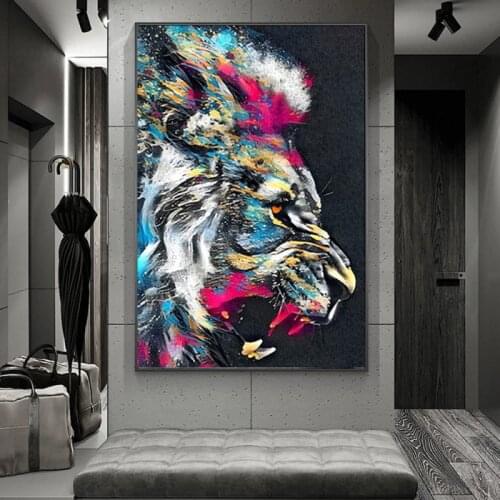 Modern Abstract Graffiti Colorful Lion Painting Animal Wall Art Picture for Artwork Poster Canvas Painting Home Room Decoration