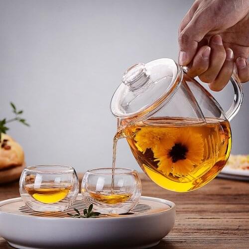 Heat Resistant Glass Tea Pot And Cup Set Chinese Kung Fu Tea Set Flower Teapot Kettle mug Glass Teapot With Filter Puer Tea