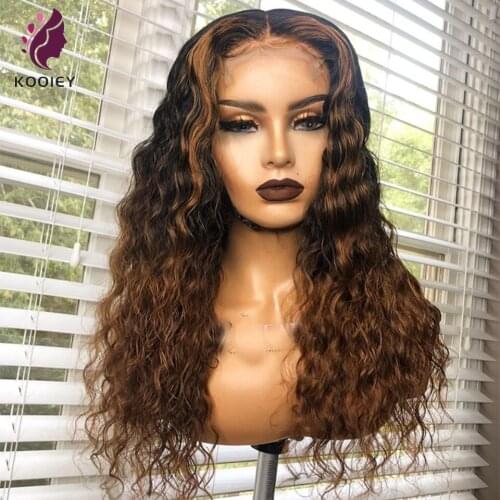 Highlight Brown Omber Water Wave Lace Front Human Hair Wigs 13x6x1 Brazilian T Part Human Hair Highlight Wigs With Baby Hair