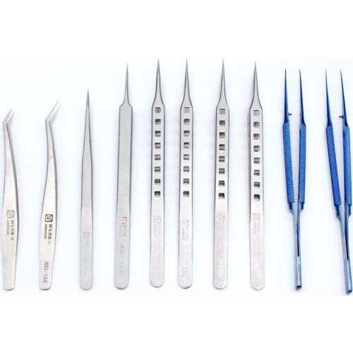 Amaoe Higher Quality Stainless Steel Precision Tweezers Set Straight/Curved For Motherboard Fingerprint Repair Tools