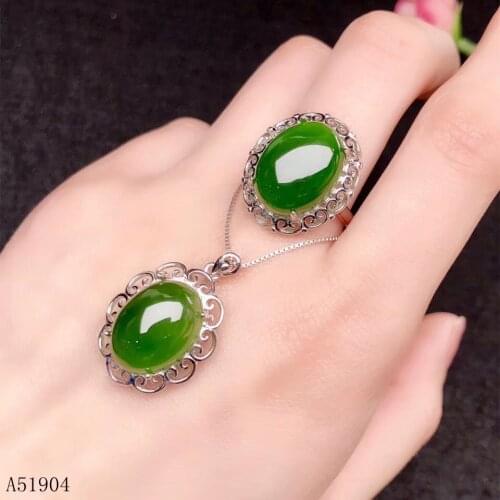 KJJEAXCMY boutique jewelry 925 sterling silver inlaid natural jasper gemstone female ring necklace pendant set support detection