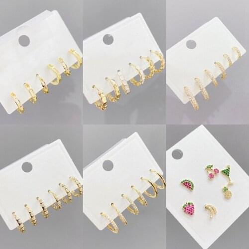 CANNER 6 pieces/set Bling Zircon Round Circle Earrings for Girl Women Copper Irregular Hoop Earring Fashion Jewerly Gift