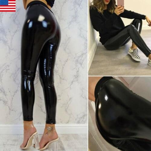 Winter Gothic Strethcy Shiny Wet Look PU Leather Leggings Women Black Slim Push Up Long Pants Ladies Sex Skinny Leggings