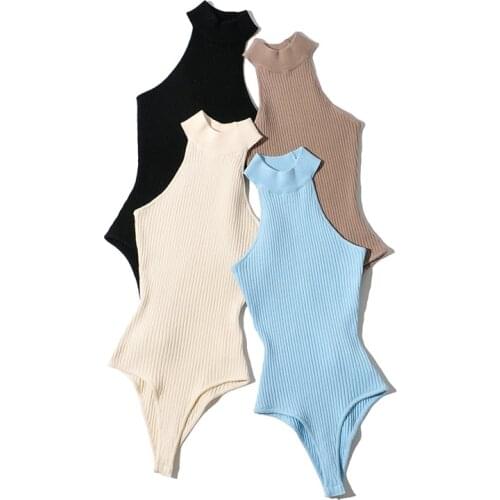 Solid color slim sexy womens playsuits summer 2021 0-neck fashion sleeveless rompers lady Elegant chic rompers female