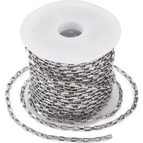 1 Roll 304 Stainless Steel Venetian Chains Multicolor Unwelded Box Chains with Spool for Necklace DIY Jewelry Making 4x2x1mm