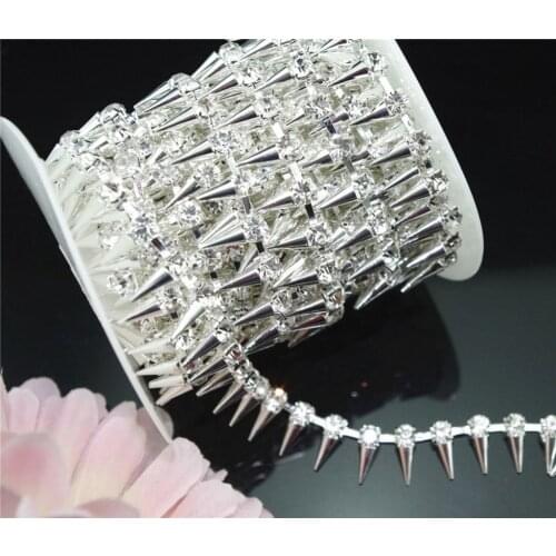 1 Yard 4mm Clear Crystal Rhinestone Rivet Silver Chain Sew On Applique Trim LZ58