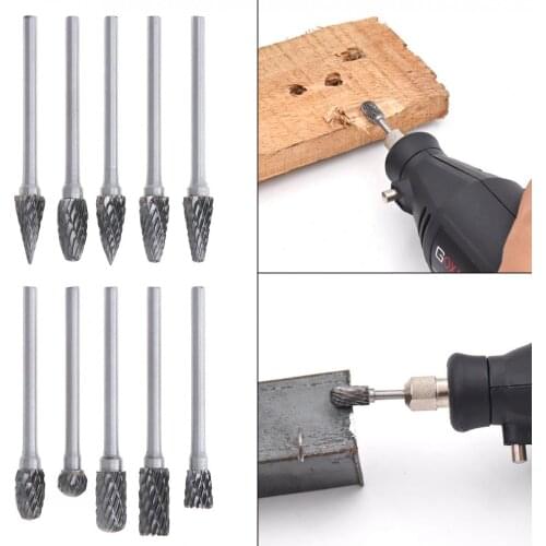 10pcs/lot Silver Color 3 x 6mm Carbide Rotary File Tungsten with Plastic Box for Polished / Carved / Polishing