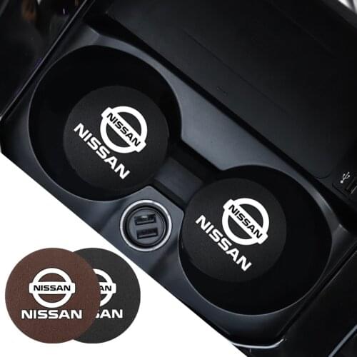 2Pcs PU Leather Car Cup Mat Auto Emblem Non-Slip Cup Slot Pad For Nissan Navara Tiida Qashqai Juke Almera X Trail Patrol Micra