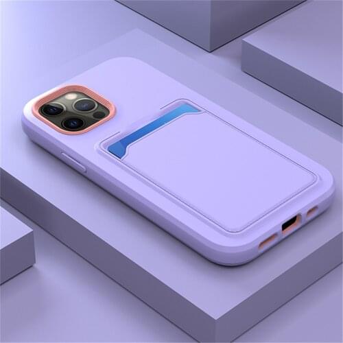 2 IN 1 Card Holder Shockproof Phone Case For iPhone 12 Pro 11 Pro Max XS Max XR X 7 8 Plus Soft Liquid Silicone Cover Bumper