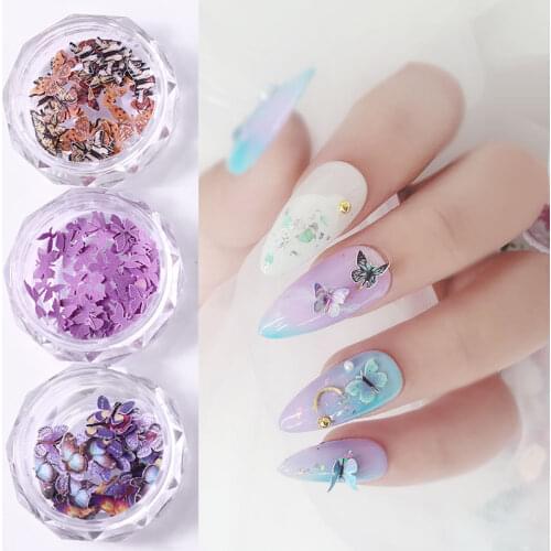 1 Box 3D Butterfly Nail Sequins Nail Art Flakes Slices DIY UV Gel Accessories Charm Manicure Decorations 12 Colors Optionals