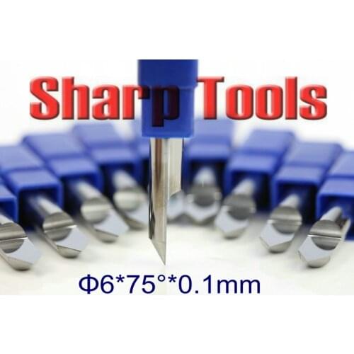 6mm 75 Angle V Carving PCB CNC Router Engraving Bits Tungsten Carbide Cutters End Mill Tools 0.1-0.5mm Tip Wood Milling Cutters