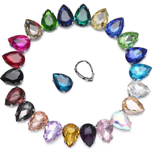 Cheaper Drop shaped transparent glass rhinestones with claw apply to Clothing Decoration