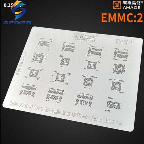 Amaoe BGA Stencil Reballing EMMC:2 FOR EMMC/EMCP/UFS IC Chip Pins Solder Tin Plant Net Heating Template 0.15MM