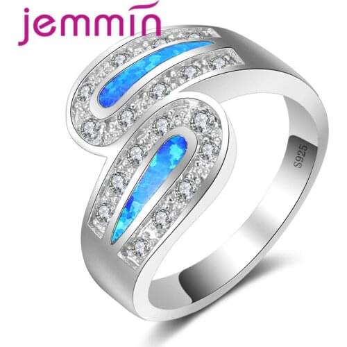 Shiny Jewelry Rings for Women Female Blue Fire Opal Ring 925 Sterling Silver Ring Anniversary Party Jewelry Accessories