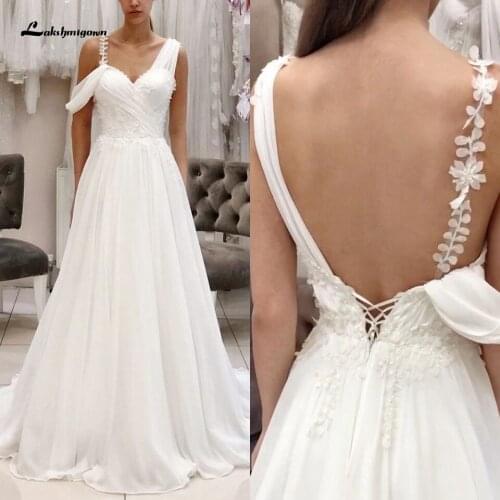 Bohemian A Line Wedding Dress 2020 Pleat Flowers Beach Wedding Dress Elegant Mariage Bridal Dress White Chiffon Wedding Gowns