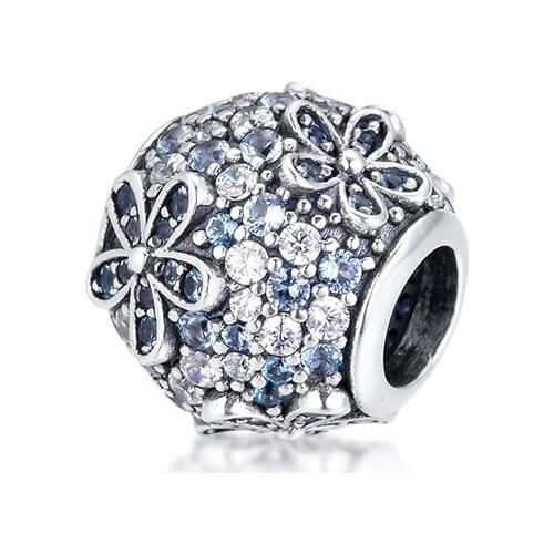 Green Pave Daisy Flower Charm Sterling Silver Beads for Jewelry Making Fashion Jewelry DIY Beads Fit Charm Bracelet & Necklace