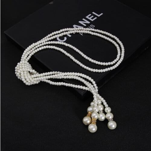 Luxury 8MM 11MM Fresh water pearl chain necklace female clothes accessories long summer dress ornament Pendant all-match Korea