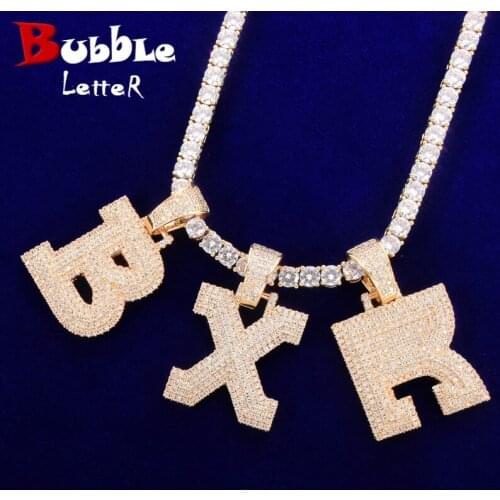 Single Three-layer Zircon Bubble Letters Pendant Necklaces With Tennis Chain For Men Gold Color Plated Hip Hop Jewelry