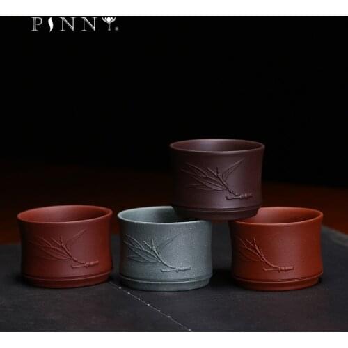 PINNY Yixing Purple Clay "Bamboo" Teacups 60ml Natural Ore Hand Made Tea Cups Yi Xing China Drinkware Heat Resistant Tea Bowl