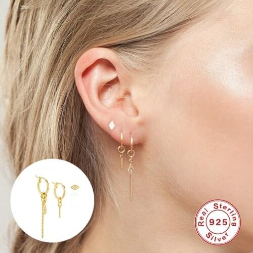 GS 925 Sterling Silver Clear Zircon Diamond Key Pendant Drop Earrings For Women Long Chain Tassel Circle Dangle Earrings Gift