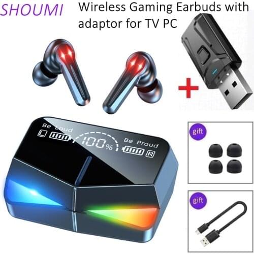 SHOUMI Gaming Earbuds Bluetooth TWS True Wireless Type-C Headset Stereo Gamer Earbud USB Adaptor with Microphone for Phone TV PC