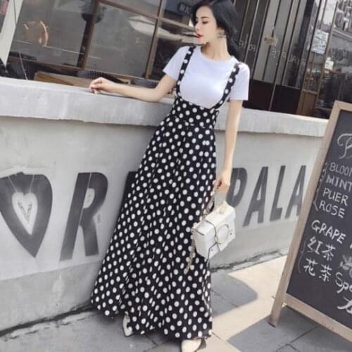 Intage Plus Size England Style Flare Leg Jumpsuits 2020 Summer Fashion Dots Wide Leg Jumpsuits Skirt AE223