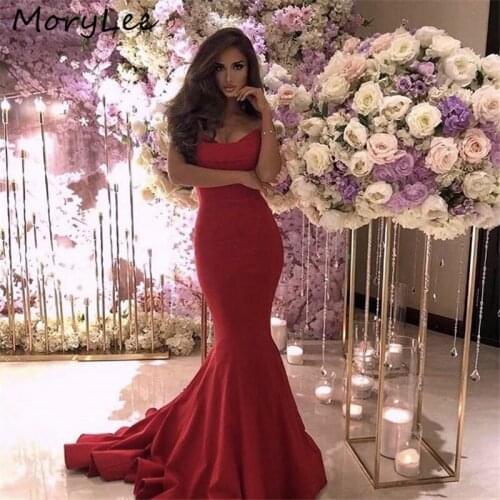 Red Evening Dresses Sweetheart Sleeveless Floor Length Mermaid Spandex Satin Evening Dresses vestidos de fiesta de noche
